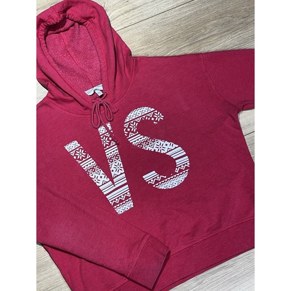 Victoria's Secret Women's Cropped Hoodie Large‎ Pullover VS Graphic Fair Isle - Picture 1 of 15